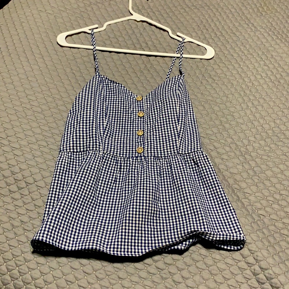 plaid button up v- cut blouse